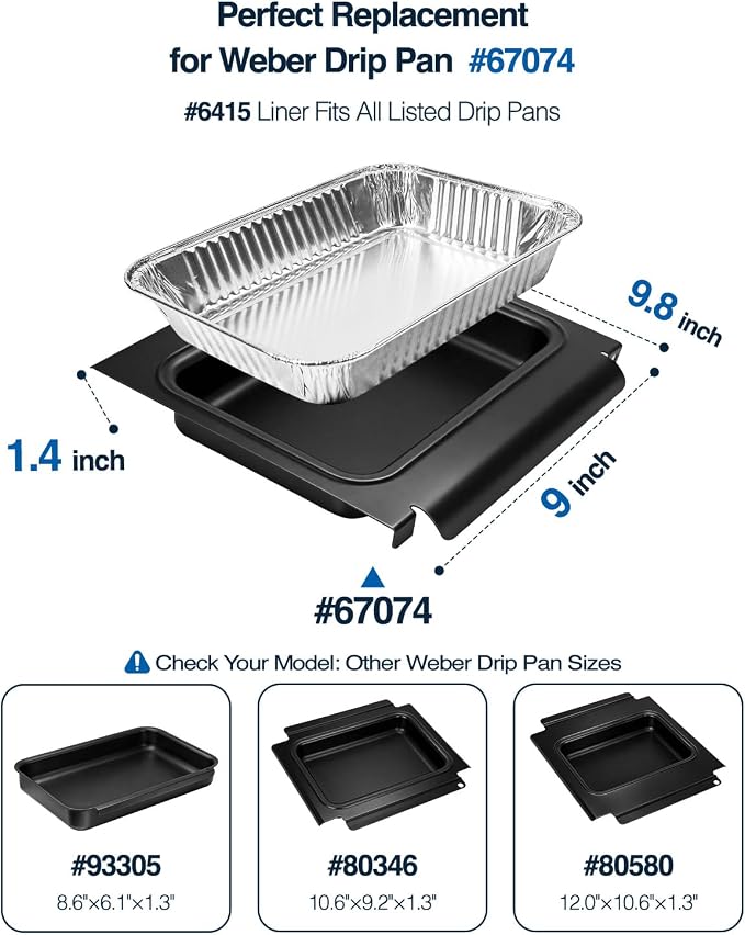 67047 Catch Pan with 20 Pack 6415 Drip Pan Liners for Weber Spirit & Spirit II 200 and 300 Series, Genesis 200 and 300 Series, Grease Tray Catcher for Weber Replacement 67047