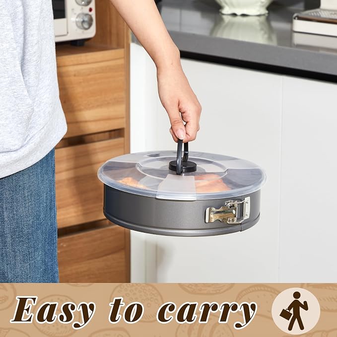 Teenyyou Non Stick Springform Cheesecake Pan with Lid and Removed Bottom Gray Round Cake Pan Travel Friendly Carbon Steel Bakeware for Pie Cake Pizza(1 Pcs,10 in)
