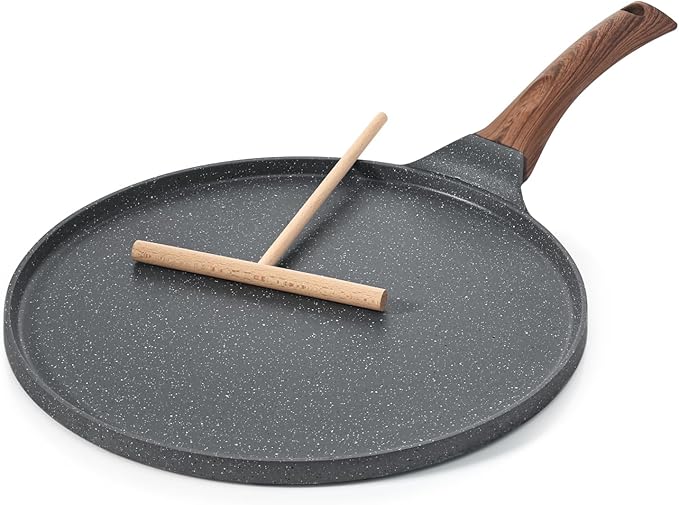 SENSARTE 10 Inch Nonstick Crepe Pan Granite Coating Pancake Pan Gray | Swiss Granite Coating Dosa Pan Pancake Flat Skillet Tawa Griddle with Stay-Cool Handle, Induction Compatible