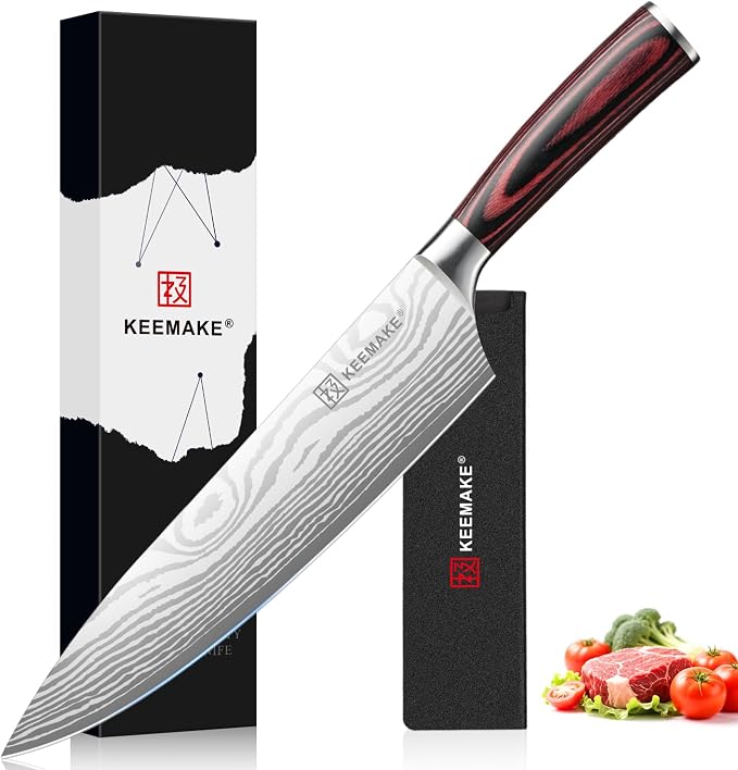 8" Chef Knife, Ultra Sharp Kitchen Knife with Ergonomic Handle | Japanese High Carbon Stainless Steel, 12° Bevel Angle, Professional Cooking Gadgets with Gift Box for Men and Women