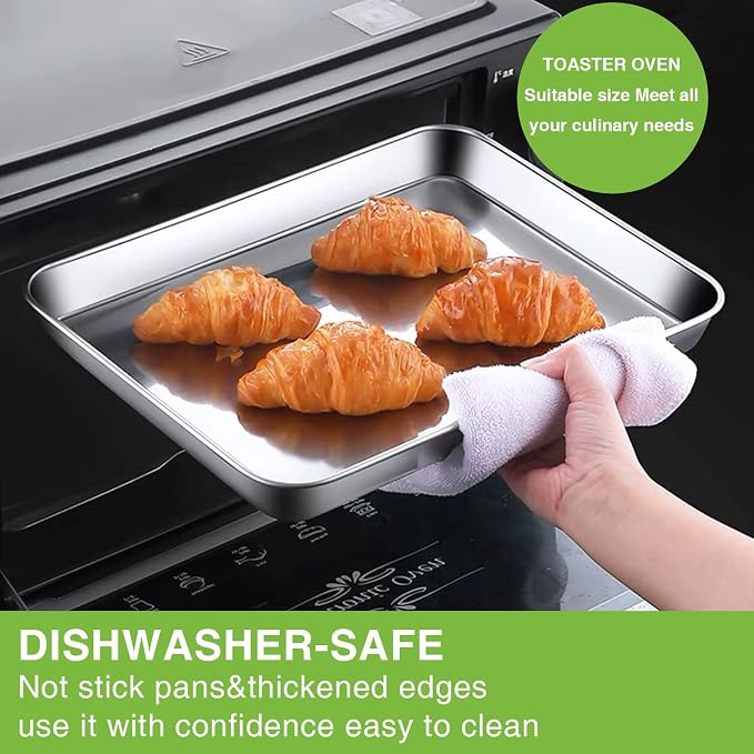 Stainless Steel Baking Pan, Large Cookie Sheet Set for Toaster Oven Tray Pans by Umite Chef, Superior Mirror Finish, Easy Clean, Dishwasher Safe, 12 x 10 x 1 inch, 3 Piece/set
