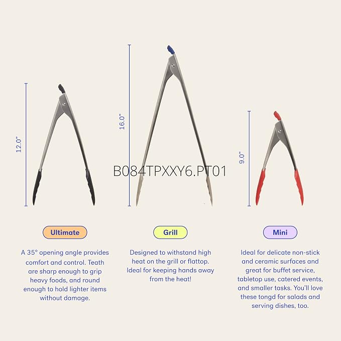 GIR: Get It Right Premium Stainless Steel Locking Tongs - Non-Stick Heat Resistant Silicone and Nylon Tip Food Tongs Perfect For Cooking and Grilling - Ultimate - 13 IN, Slate