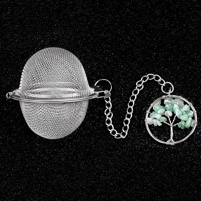 5 Pcs Stainless Steel Tea Ball Infusers with Tree of Life Crystal Charms, Fine Mesh Tea Strainers with Extension Chain & Hook for Loose Leaf Tea, Spices, Seasonings