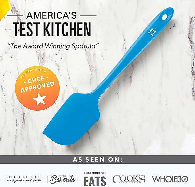 DI ORO Large Silicone Spatula - 600F Heat Resistant, Blue | Rubber scraper for baking, mixing, and frosting; Won't scratch nonstick pots and pans; BPA-free and dishwasher safe