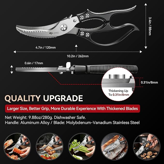 MAD SHARK Heavy Duty Poultry Shears,Spring Loaded Butterfly Meat Scissors | Non-Slip Handle Kitchen Shears, Safety Lock, All Purpose Kitchen Scissors for Chicken, Meat Cutting, Turkey, Fish, Vegetables