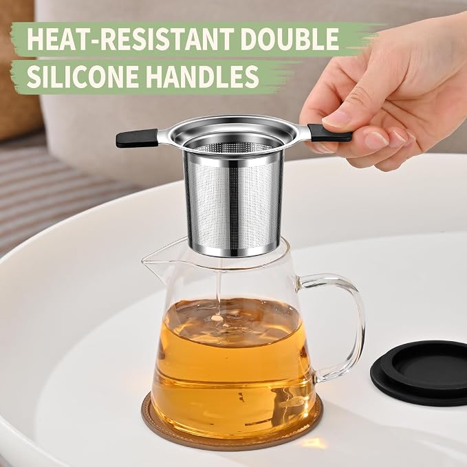 Large Tea Infuser Strainers, Stainless Steel, 1PC | Loose Leaf Tea Strainer Stepper, Heat Proof Double Handles, Extra Fine Mesh Ball Infusers, Diffuser Holder Filter for Mugs