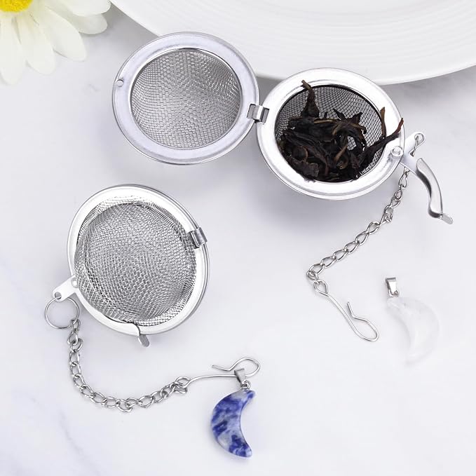 2Pcs Tea Infuser, 2.1 inch Tea Ball with Crystal Moon Pendant,Tea Strainer | Stainless Steel,Tea Diffuser Tea Steeper for Filtering Tea,Tea Infusers for Loose Tea