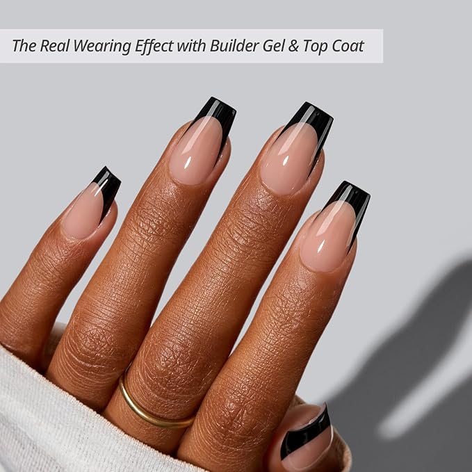 BTArtboxnails XCOATTIPS Black French Tip Press On Nails, S Coffin, Peach | Lamp-Curable, 4-Week Wear, Natural Nail Look, Salon Quality Value at Home, Easy-to-Apply for Beginners, 160ct Nail Tips Only
