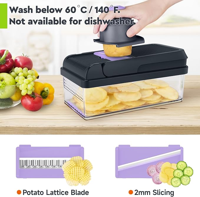 MealHelper 15-in-1 Vegetable Chopper, Food Veggie Chopper With Container | Kitchen Prep Tool, Cheese Grater, Home Essentials & Kitchen Gadgets, with Sharp Stainless Steel Blades(10 Blades, Purple)