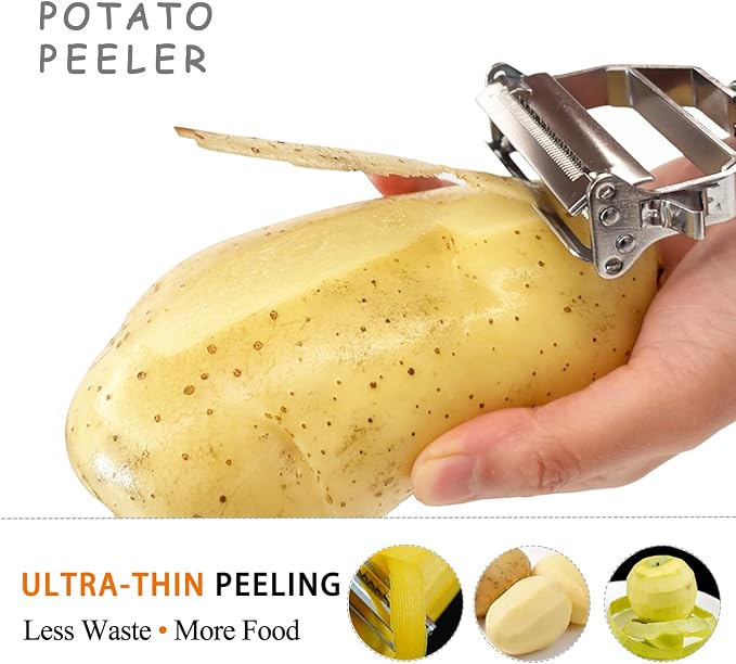 Sunkuka Potato Apple Vegetable Peeler Julienne Peeler for Kitchen - 3 in 1 Y Peeler for Fruit Veggie Carrot Cucumber Zucchini, Sharp Stainless Steel Peeler with Cleaning Brush