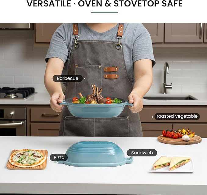 Enameled Cast Iron Dutch Oven for Sourdough Bread Baking,11 x 7 Inch Oval Cast Iron Bread Pan with Lid,Dutch Oven for Homemade Sourdough Baking,5 QT Meatloaf Pan,Oven Safe(Ocean Blue)