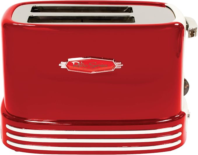 Nostalgia New and Improved Wide 2-Slice Toaster Perfect For Bread, English Muffins, Bagels, 5 Browning Levels, With Crumb Tray & Cord Storage, Retro Red