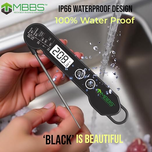 Instant Read Meat Thermometer for Cooking | IP67 Waterproof | Ultra Fast | Digital Food Thermometer for Grill, Kitchen, BBQ Smoker,(∘C/∘F Switchable (Black)