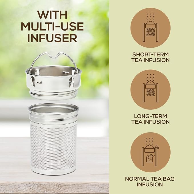 LeafLife Premium Bamboo Tea Tumbler with Infuser for Loose Leaf Tea | Insulated Coffee Bottle, Stainless Steel Gift Set, Leakproof Travel Mug, 22oz