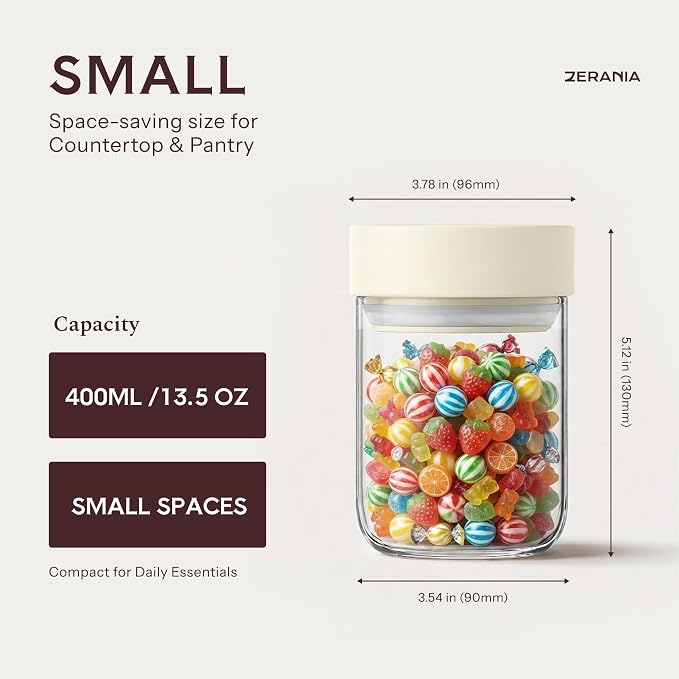 13 oz Small Airtight Glass Overnight Oats Containers with Lid | Twist Seal, Silicone Ring, Wide-Mouth Borosilicate Container for Yogurt, Chia Pudding, Fruit, Snacks and Meal Prep