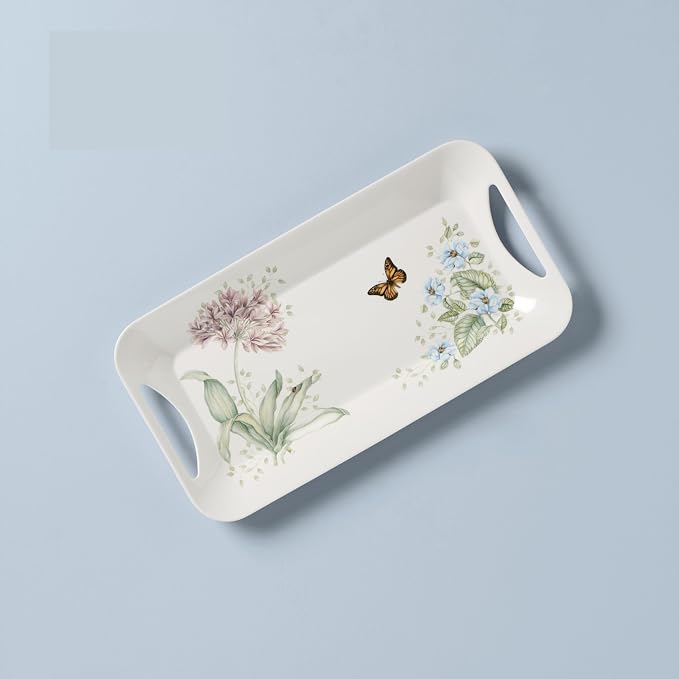 Lenox Butterfly Meadow Melamine Serving Tray | lightweight, bpa-free, dishwasher safe | 15.25 inch length | floral entertaining, food tray, gift for women