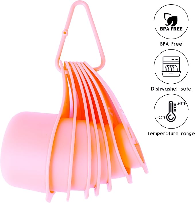 Measuring Cups and Spoons Set, Plastic Measuring Cup Set 15, Pink Dry Measure Cups Spoons, 7 Measuring Cups & 7 Spoons, Kitchen Measure Cup Spoons for Cooking & Baking