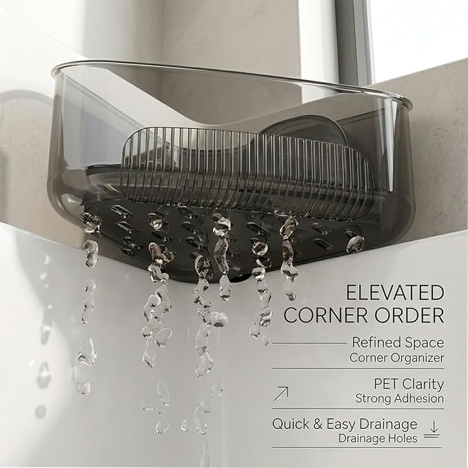 2PCS Corner Sink Organizer Rack for Kitchen - Triangular Sponge Holder & Dish Brush Caddy with Powerful Vacuum Suction Cup Mount - Fast Draining Storage Basket for Sink, Bathroom & Laundry