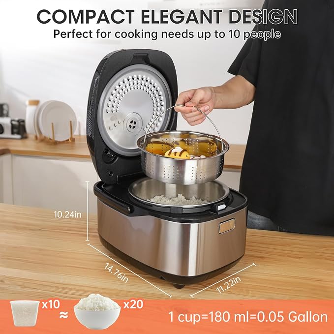 Rice Cooker 20 Cup Cooked,Induction Heating&Fuzzy Logic Technology | Electric Smart Rice Cooker With Steamer Basket,LCD Display 11 Multi Portable Rice Maker,Delay Timer & Auto Keep Warm for home