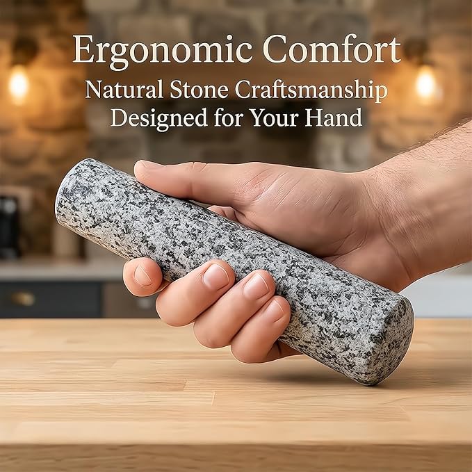 Granite Stone Pestle Only Replacement, Large 6.5 Inch Spice Grinder | for Mortar and Pestle Set, Heavy Unpolished Stone Pestle, Herb Crusher, Guacamole Masher (Mortar Bowl Not Included)