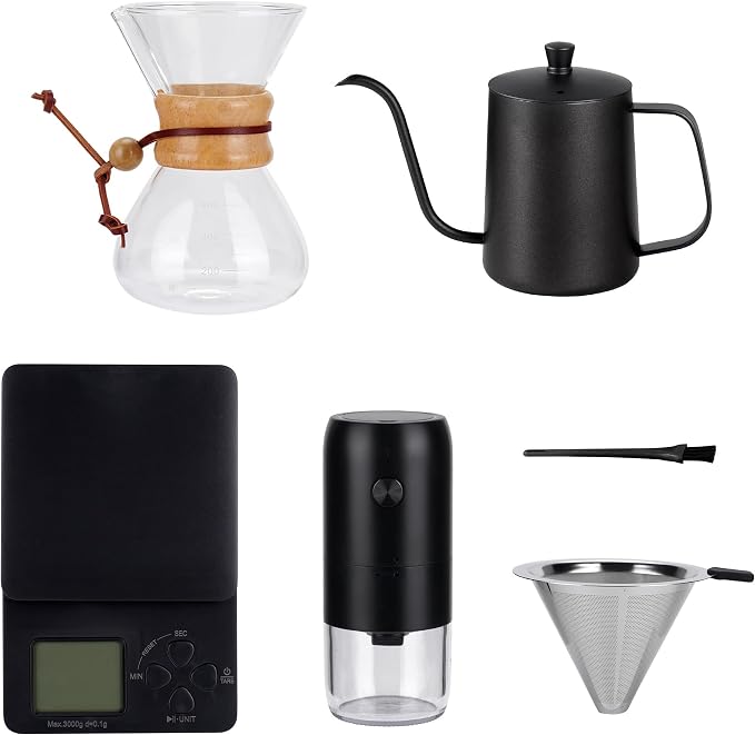 Pour Over Coffee Set with Coffee Scale and Coffee Bean Grinder Electric | All in One Coffee Maker Set, Pour Over Coffee Dripper and V60 Coffee Filter, Coffee Brewing Kit, Gift Set for Birthday