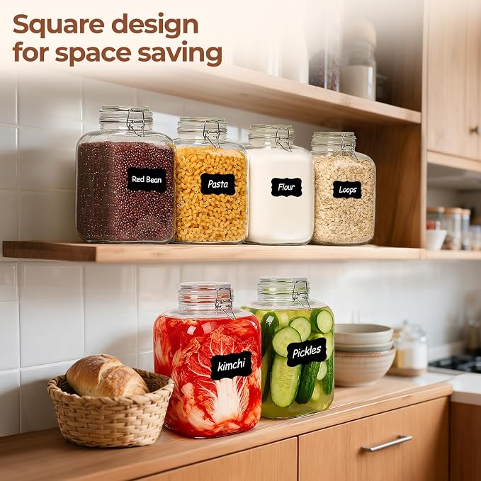 ComSaf Square Glass Pantry Jars with Airtight Lids 1.1 Gallon 2 Pack Large | Flour sugar rice, Coffee beans, Sourdough pickling, Pantry organization, Pickling fermenting, Cabinet organization, Snacks
