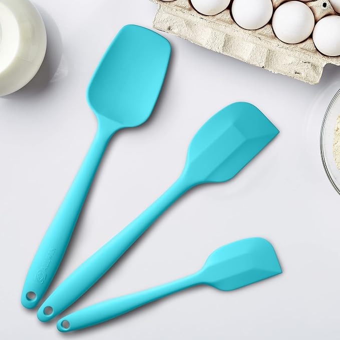 3-Piece Silicone Spatula Set, 600°F Heat Resistant, Macaron Blue | Stainless Steel Core, Silicone Rubber Spatulas for Nonstick Pans, Spatula, Spoonula and Mini Spatula for Cooking and Baking