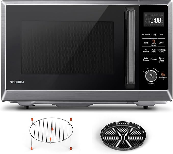 TOSHIBA Air Fryer Combo Microwave, 1.0 Cu.Ft, Black Stainless Steel | 8 in 1 with Convection & Broil, Pro Defrost, 12.4" Turntable