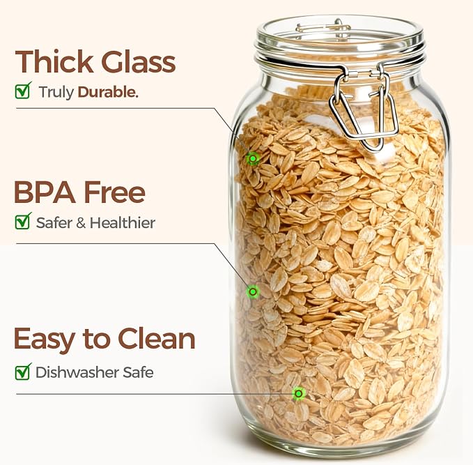 ComSaf Large Glass Jars with Airtight Lids 71 oz 3 Pack Pantry Organization | Flour sugar rice, Pickling jar, Fermenting Pantry Canisters, Sourdough starter, Large capacity, Dry goods, Sourdough pickling