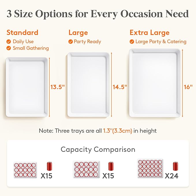 Lifewit 6 Pcs Serving Tray for Party Supplies, Reusable Plastic Food Serving Platter for Dessert, Snacks, Fruit, Cookies, Appetizers & Charcuterie, BPA-Free White Catering Trays for Buffets Display