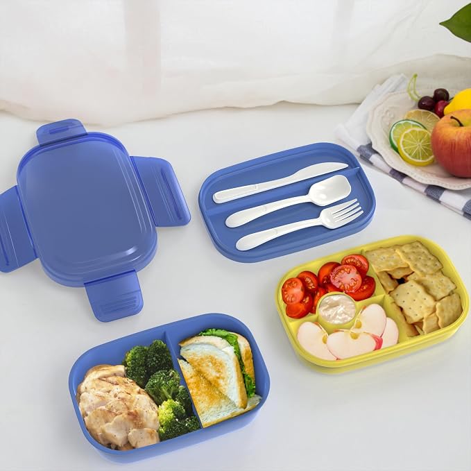 JBGOYON Leakproof Bento Box & Insulated Lunch Bag Set, 4-Piece, Blue | 6-hour thermal retention, includes nested knife fork spoon, 2 reusable snack pouches, designed for adults and kids