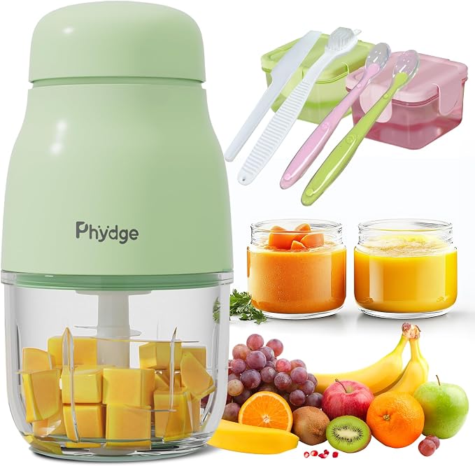 Baby Food Maker with Baby Food Containers, Silicone Spoons Set | 10oz Baby Food Blender,10-Second Quick Soft Food Prep for Baby,Food Processor for Fruit,Vegetable,Meat,Easy to Clean