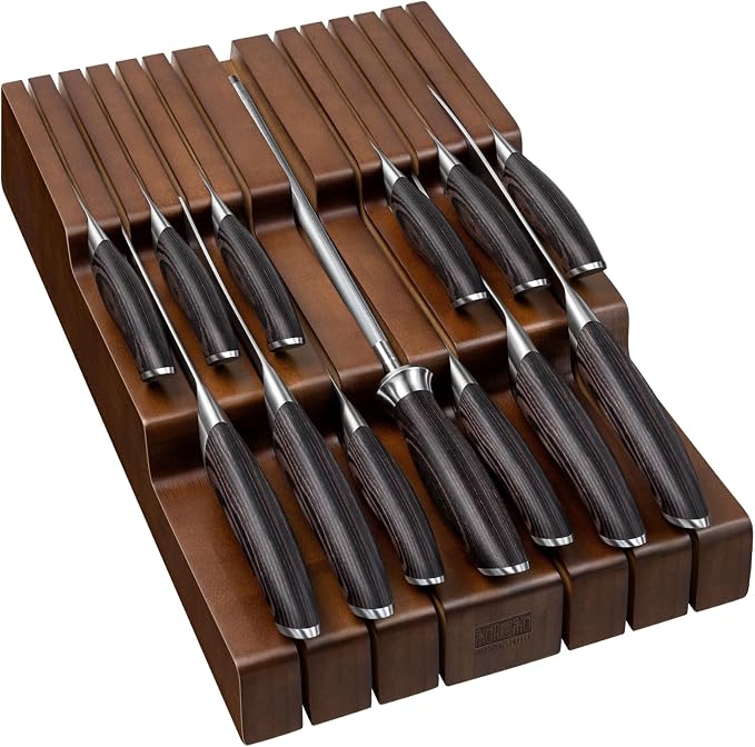 HOSHANHO Kitchen Knife Set with Block, 14PCS Ultra Sharp Knife Block Set | Professional Japanese High Carbon Stainless Steel Chef Knives Set with Sharpener in Knife Drawer Organizer, Ergonomic Handle