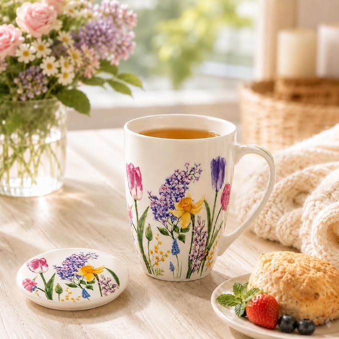 GBhome Tea Mug with Infuser and Lid,18 Ounce Ceramic Loose Leaf Cup Steeper | Lead-Free Glaze For Tea Lovers,Microwave & Dishwasher Safe with Tea Strainer