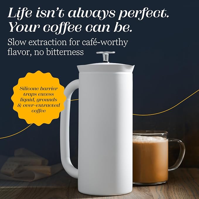 ESPRO P7 French Press, 18oz, Matte White, Stainless Steel Coffee Maker | Double Filter Coffee Press, Grit-Free Coffee, Heat Resistant Insulated tea Press, Easy Hot and Cold Coffee Brewer, Tea Brewer