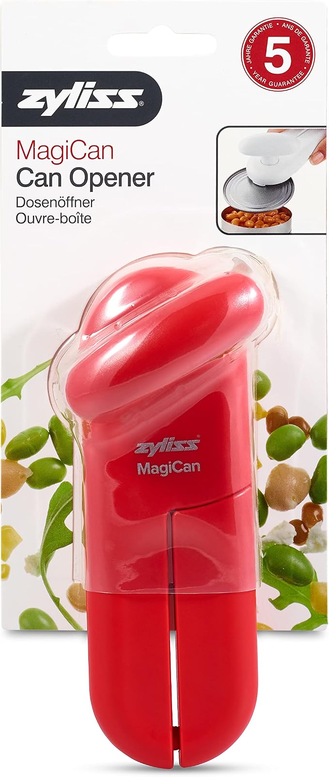 Zyliss MagiCan Manual Can Opener with Lid Release - Heavy Duty Can Opener Kitchen Gadgets - Home Manual Tin Open - Easy to Use Hand Held - Effortlessly Open Cans - Compact Design - Red