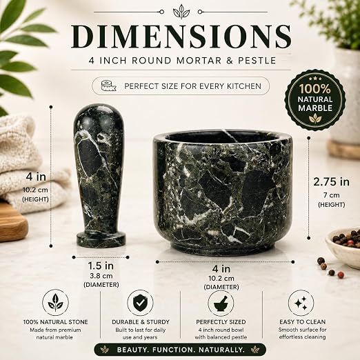 Mortar and Pestle Set, Round, 4 Inch and 2.5 Inch Mini (Black Zebra, 4 Inch)