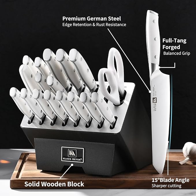 Stahl 19-Piece German Steel Kitchen Knife Block Set (White) | Premium Knife Set, Long-Lasting Sharpness, Versatile Knife Choices, Space-Saving Block, Ideal For Food Prep & Large Gathering
