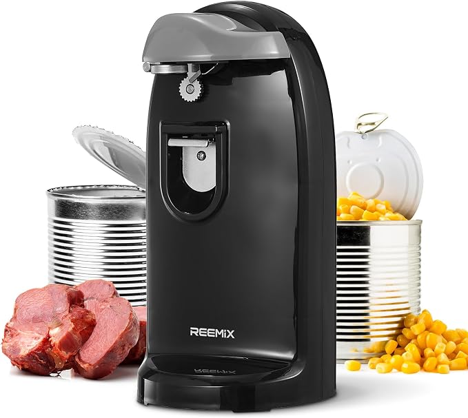 Reemix Electric Can Opener, Automatic Can Opener | One-Touch Operation, Knife Sharpener and Bottle Opener 3 in 1, Easy Clean Kitchen Tool for Home Use