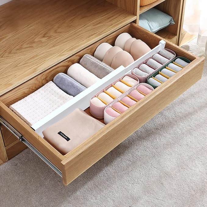 Bamboo Drawer Dividers Organizers, Expandable Drawer Separators Splitter,17-22 inches Long Adjustable Spring-loaded Organizer for Large Utensil, Clothes, Tools Drawers (White)