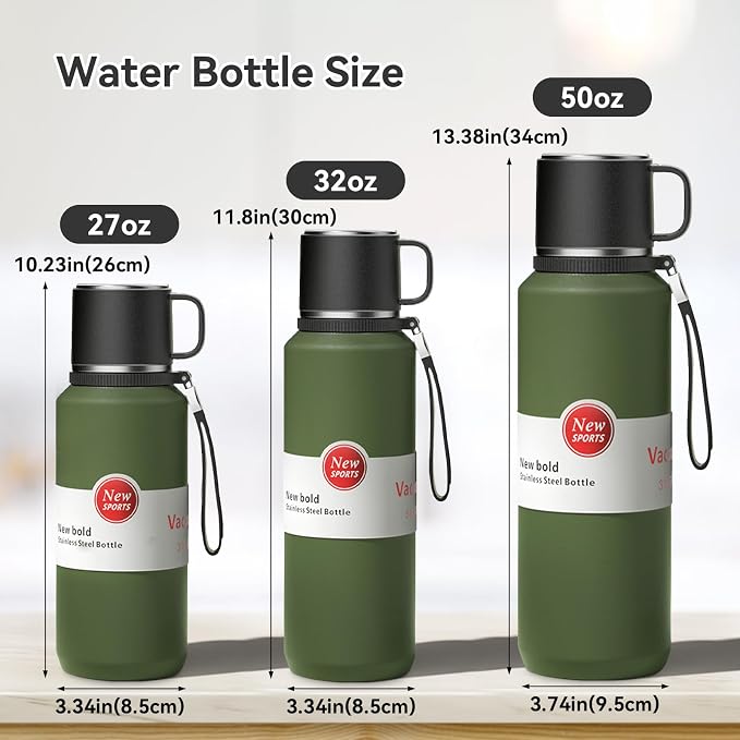 Stainless Steel Insulated Bottle, Vacuum Insulated Water Bottle, Hot Drinks Cold Drinks with Separate Tea Compartment, 24-Hrs Insulation Commute Travel (Green,50oz/1500ml)