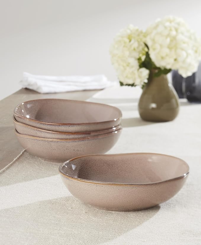 Oneida Organic Shades Clay Stoneware Pasta Bowl Set for 4, 34.5oz | dishwasher safe, microwave safe | kitchen and dining essential | 34.5oz, salad bowls, gift for women