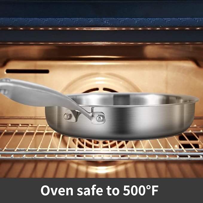 LOLYKITCH 6-Quart Saute Pan with Lid | 12-Inch Deep Frying Pan | Tri-Ply Stainless Steel Clad | Large Skillet | Jumbo Cooker | Dishwasher & Oven Safe | Detachable Handle | 5-7 Servings