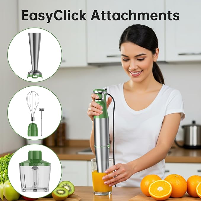 Turelar Immersion Blender Handheld 5 in 1 Hand Blender Set 1100W Heavy Duty | Trigger Variable Speed, Emulsion Stick Mixer with Food Processor, Whisk, Frother, for Soup, Puree, Baby Food, Anti-scratch