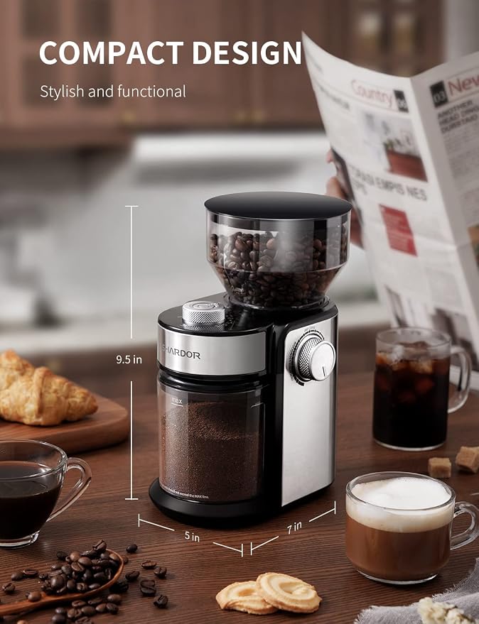 SHARDOR Electric Burr Coffee Grinder, One-Touch Automatic Coffee Bean Grinder for Espresso & French Press, Large 14-Cup Flat Burr Grinder for Home Use