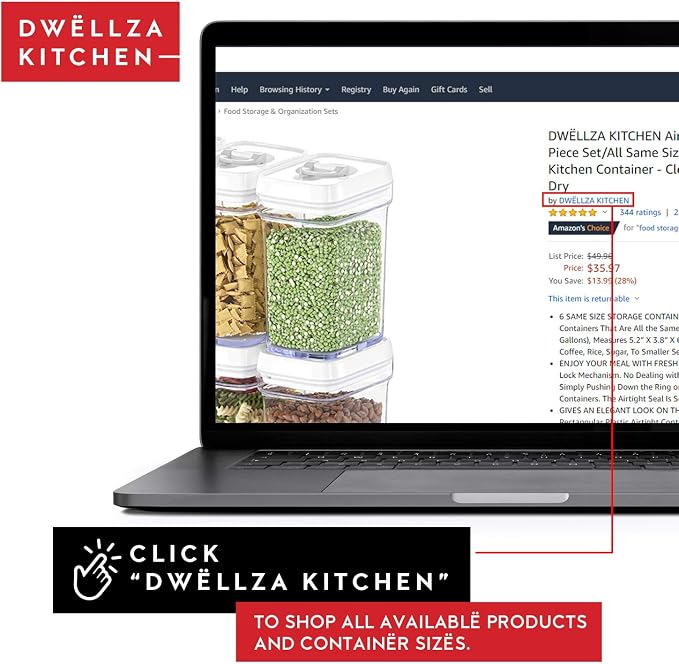 DWËLLZA KITCHEN Airtight Food Storage Containers with White Lids – 0.4L 6 Pc Clear Plastic Kitchen canisters Pantry Organization for Spices, Candy, Nuts, BPA-Free, Keeps Food Fresh & Dry