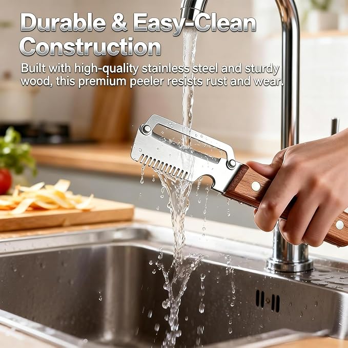 2 Pack Multifunctional Vegetable Peeler, 3 in 1 Kitchen Vegetable Peeler with Wooden Handle, Grater & Bottle Opener & Peelers for Kitchen for Potato, Carrot, Apple, Fruit & Vegetable