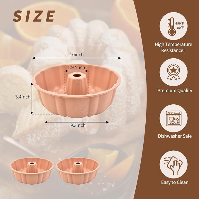 2 Pack Silicone Cake Pan,Jello Moldes Para Gelatinas，10 Inch,Pink+Pink | Nonstick,Cake Pans，moldes para gelatinas，Pound Cake Pan, Baking For Jello, Gelatin, Cake, Brownie and Bread