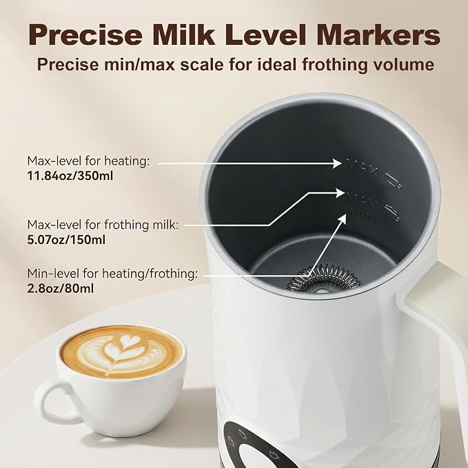 Milk Frother and Steamer, 4 in 1 Automatic Hot and Cold Foam Maker | 11.8oz Milk Warmer for Latte, Cappuccino, Hot Chocolate, Dishwasher Safe