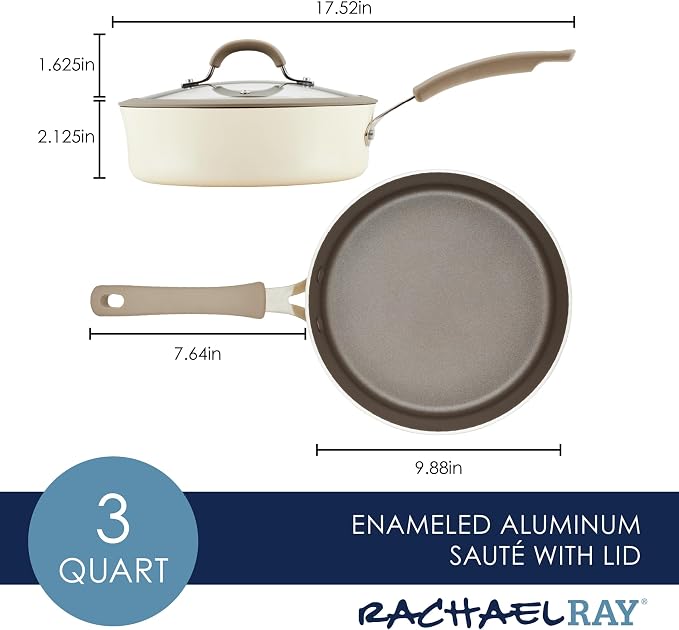 Rachael Ray Cook + Create Nonstick Sauté Pan with Lid, 3 Quart - Almond